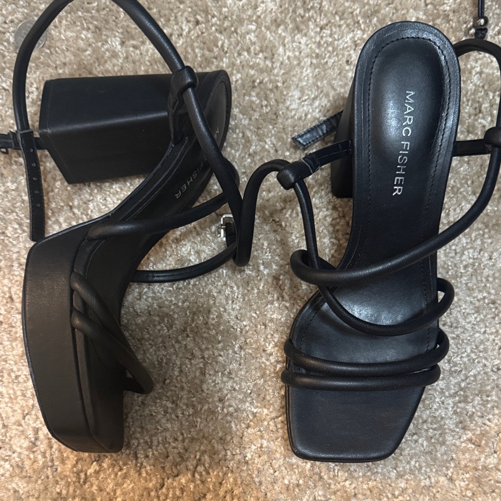 Marc Fisher Black Strappy Block Heel Sandals